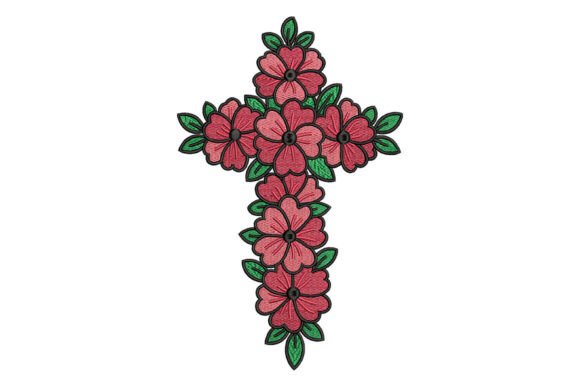 Cross Floral Embroidery Design