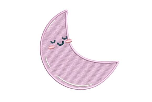 Cute Sleeping Pink Crescent Moon Embroidery Design