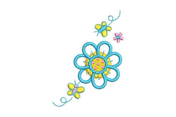 Flowers with Butterfly Embroidery Design