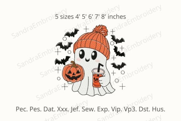 Halloween Ghost with Coffee Embroidery