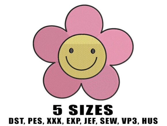 Kawaii Pink Daisy Embroidery Designs