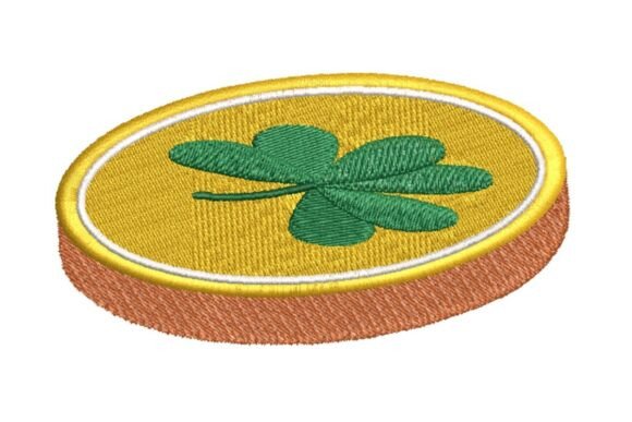 Lucky Green Shamrock Coin Embroidery Design