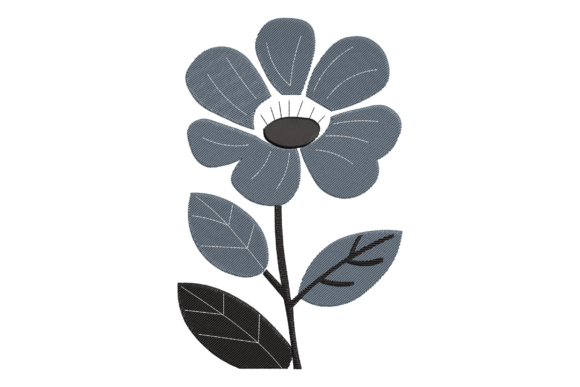 Minimal Blue Grey Flower Embroidery