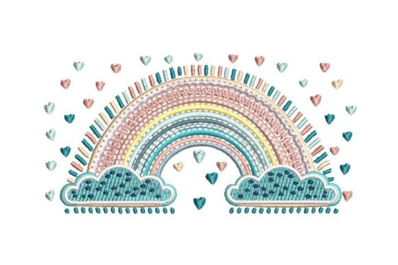 Ornate Rainbow with Clouds and Hearts