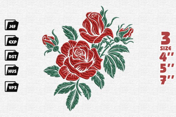 Romantic Red Rose Embroidery