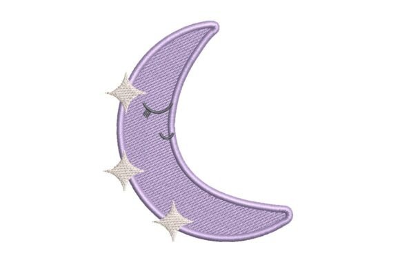 Sleeping Crescent Moon with Stars Embroidery Design