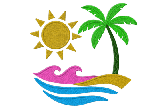 Tropical Beach Embroidery Design