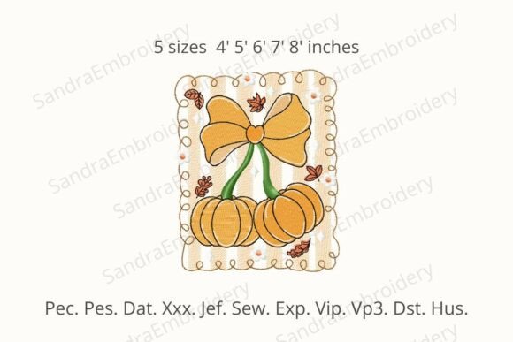 Vintage Pumpkin Bow Embroidery Design