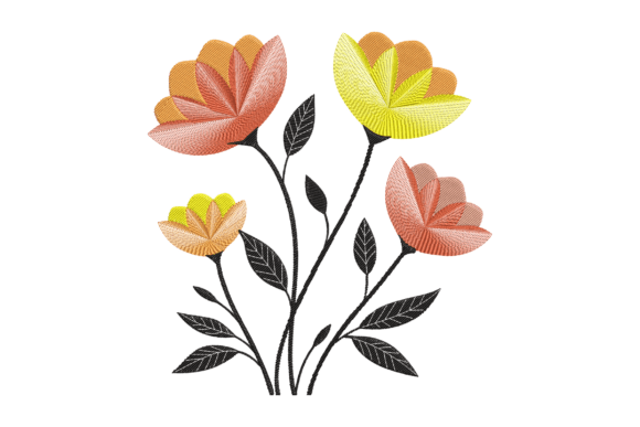 Yellow Orange Floral Embroidery File